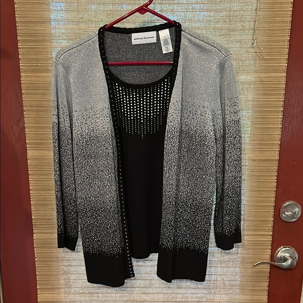 Alfred Dunner Black and Gray Twin Set with Gradient Knit